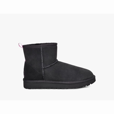 Botas UGG Classic Mini II Graphic Logo Mulher Pretas/Rosa | PT-JXBCU